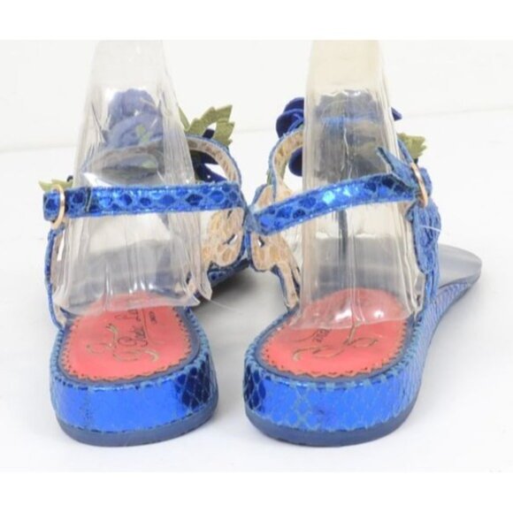 Poetic Licence London Floral Leather Wedge Thong Summer Sandals 7.5 - Picture 4 of 5